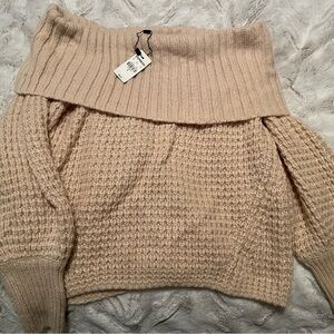 Express Tan Off-Shoulder Sweater